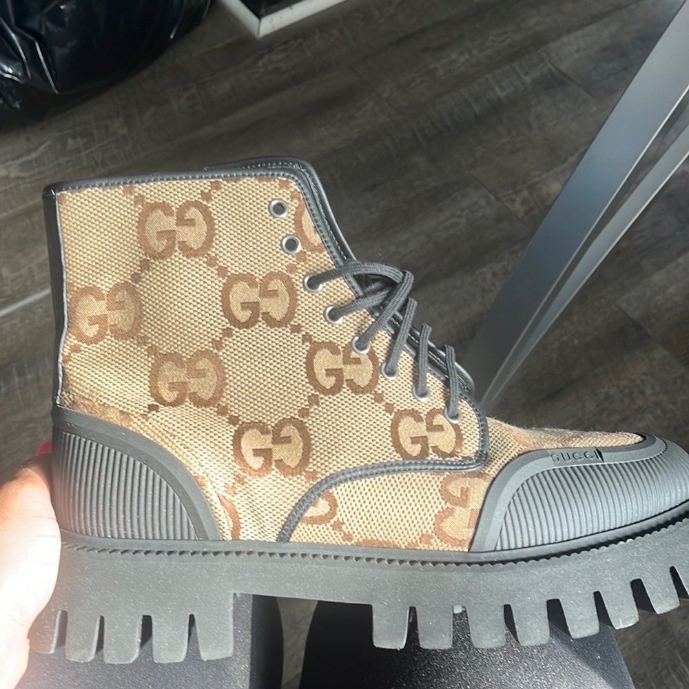 Gucci Tan and Black High-Top Boots
